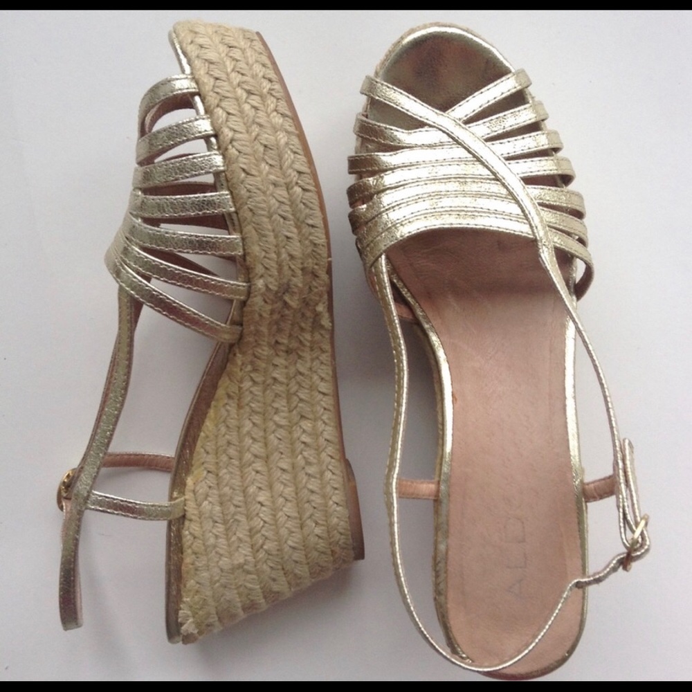 Gold wedge sandals 8